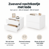Set van 2 zwevende nachtkastjes met lade, 40 cm breed, in wit of zwart, van BukkitBow, geschikt voor moderne slaapkamer.