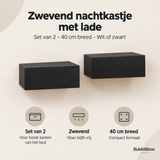 Zwevend nachtkastje met lade van BukkitBow, set van 2, 40 cm breed, wit of zwart, wandmontage met lade en strakke afwerking.