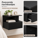 Detail van materiaal en afwerking van zwevende nachtkastjes set van 2