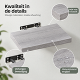 Detail van materiaal en afwerking van zwevende wandplank