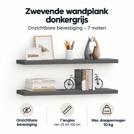 Belangrijkste voordelen en eigenschappen van zwevende wandplank donkergrijs