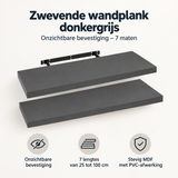 Overzicht van zwevende wandplank donkergrijs met de belangrijkste productvoordelen