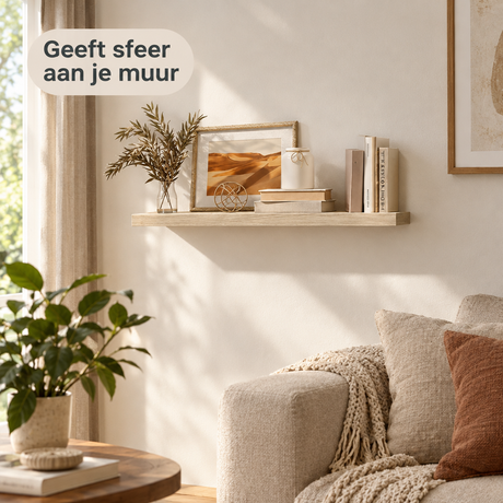 Lichtbruine of lichte eikenlook zwevende wandplank van BukkitBow met verborgen bevestiging, geschikt voor muurdecoratie en opbergruimte