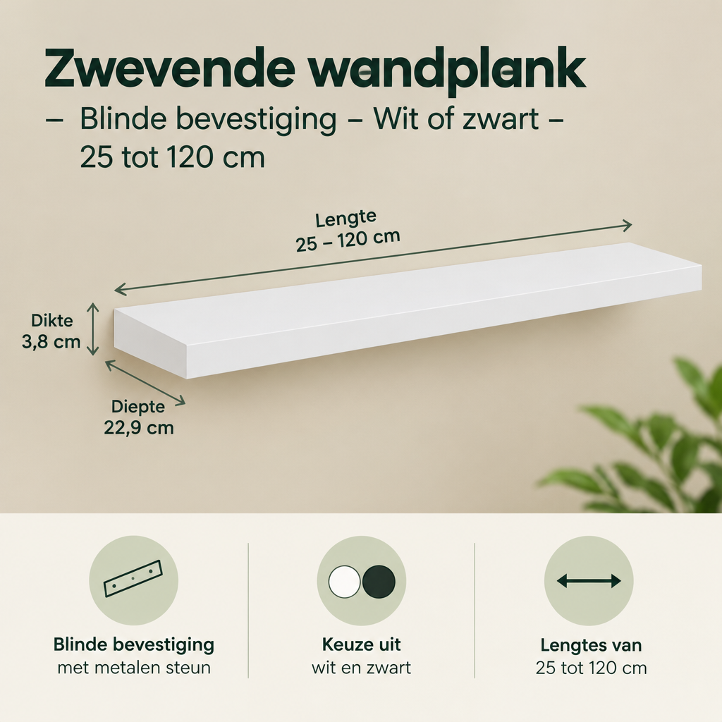 Afmetingen en productspecificaties van zwevende wandplank
