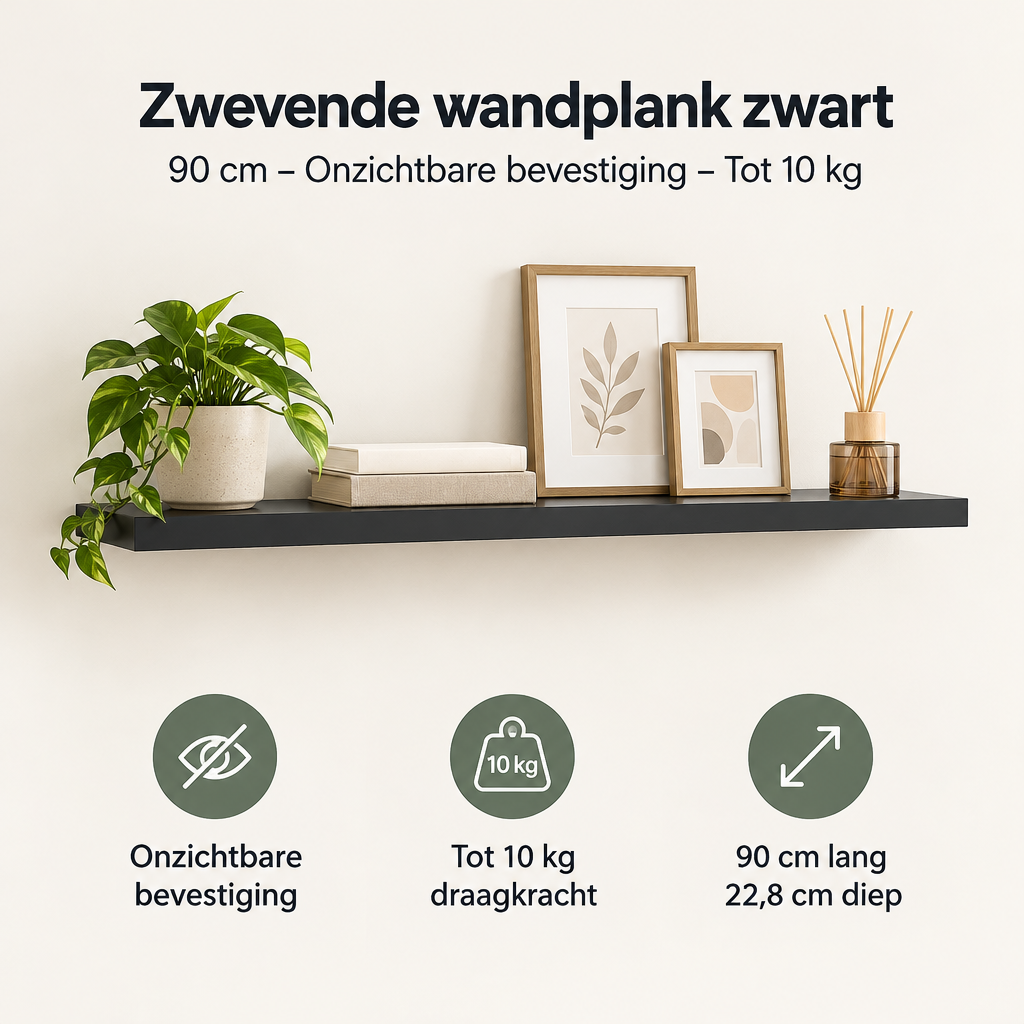 Belangrijkste voordelen en eigenschappen van zwevende wandplank zwart