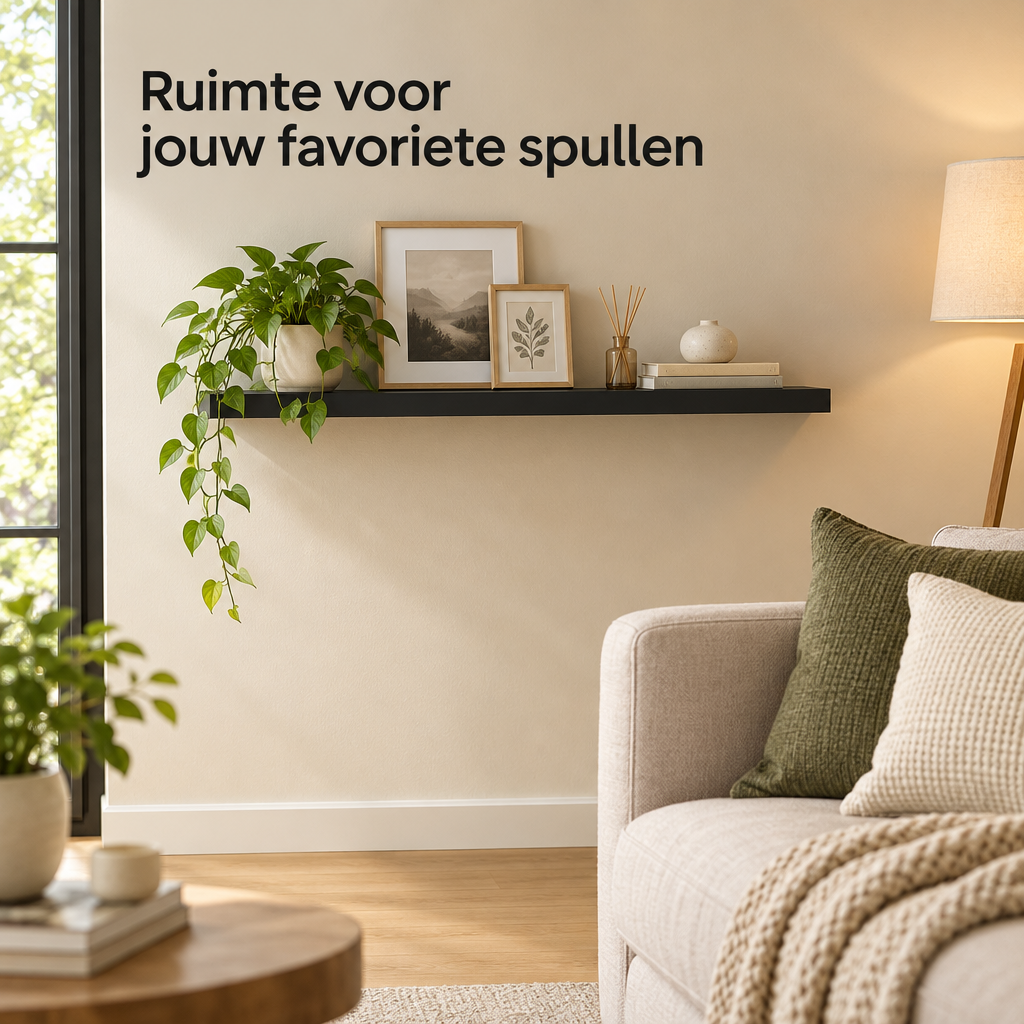 zwevende wandplank zwart in gebruik in een passende praktijksituatie