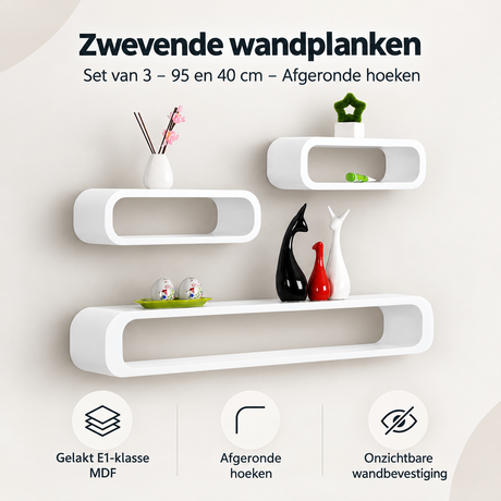 Overzicht van zwevende wandplanken met de belangrijkste productvoordelen